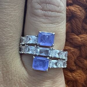 Elegant Silver Ring with Purple and Clear Stones